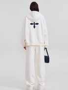 SMFK Embroidered Cotton Zip Up Hoodie in White - On Female Model