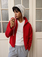 Retro 21 Red Wool Blend Double Zip Cardigan in Red - On Male Model