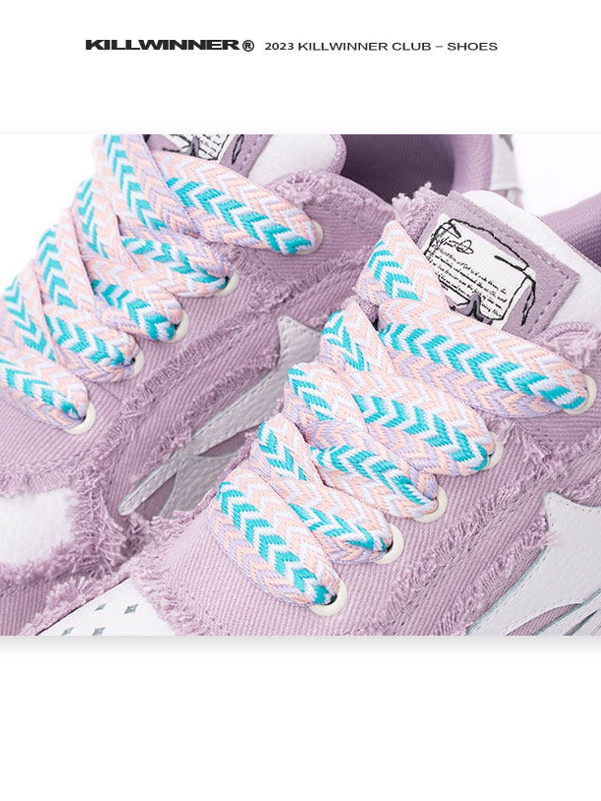 KILLWINNER Distressed Denim Low Top Sneakers in Purple - Detail