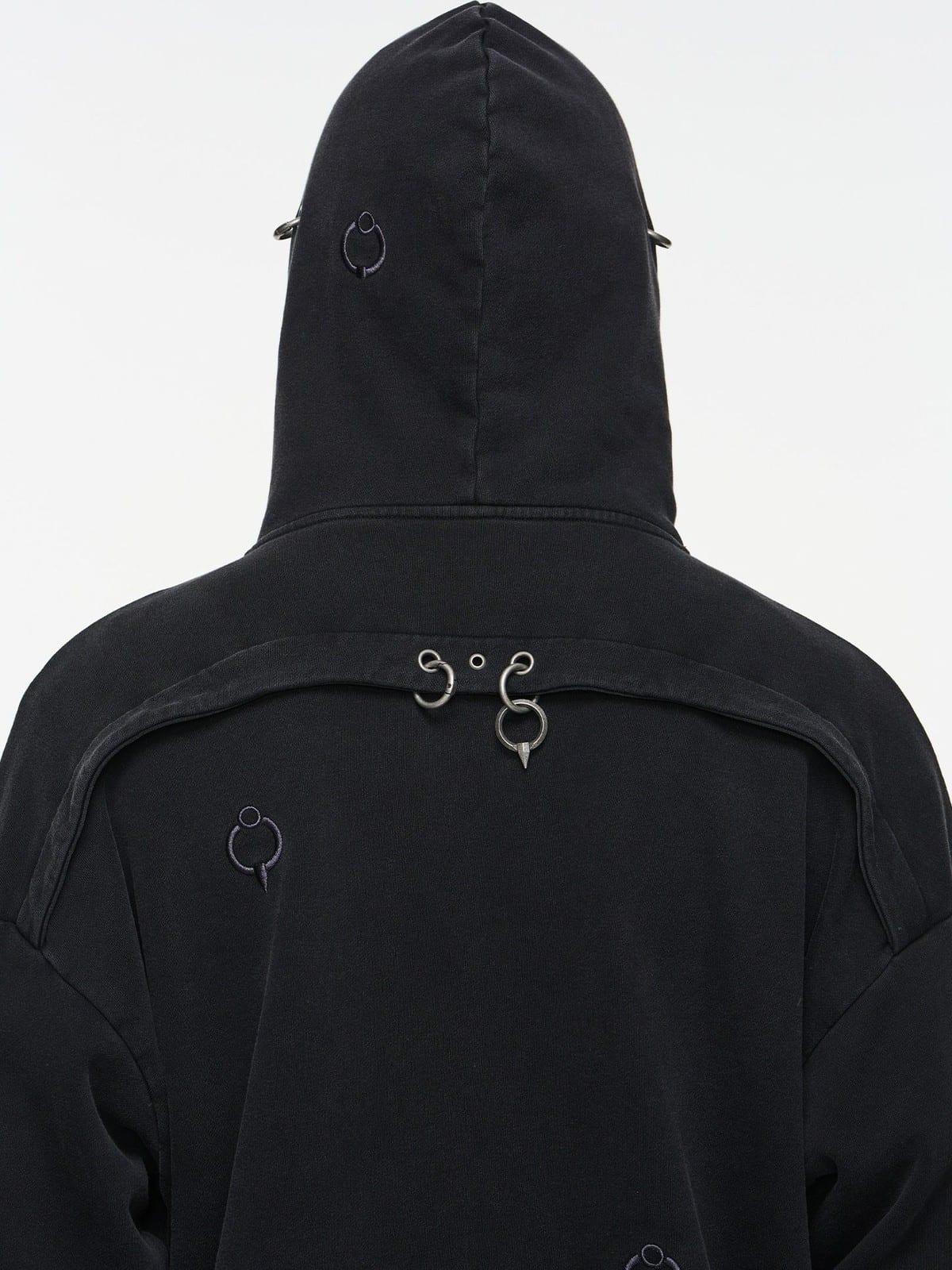 BLINDNOPLAN Washed Distressed Graphic Zip Hoodie in Black - On Model