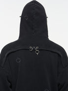 BLINDNOPLAN Washed Distressed Graphic Zip Hoodie in Black - On Model