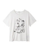D5ove Vintage Print Cotton Linen T Shirt in White