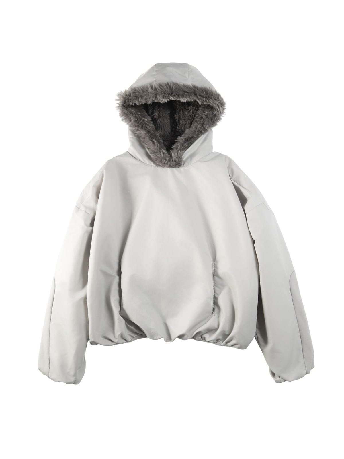D5ove Fur Trim Hooded Padded Pullover in Gray