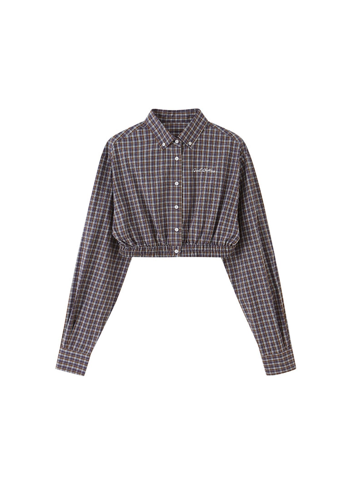SweetChilling Cropped Ruched Hem Button Up Shirt in Brown