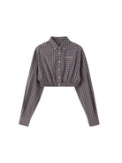 SweetChilling Cropped Ruched Hem Button Up Shirt in Brown