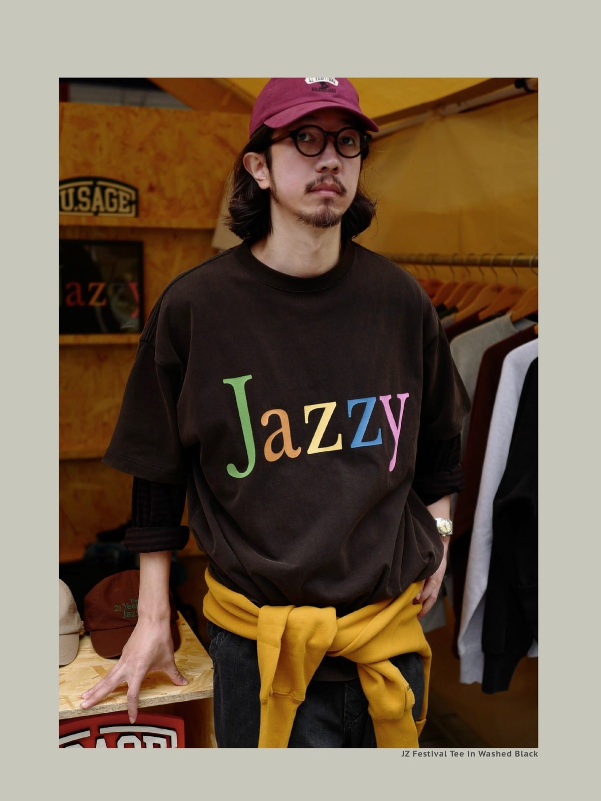 USAGE JZ Festival Graphic Cotton T Shirt in Black - On Male Model
