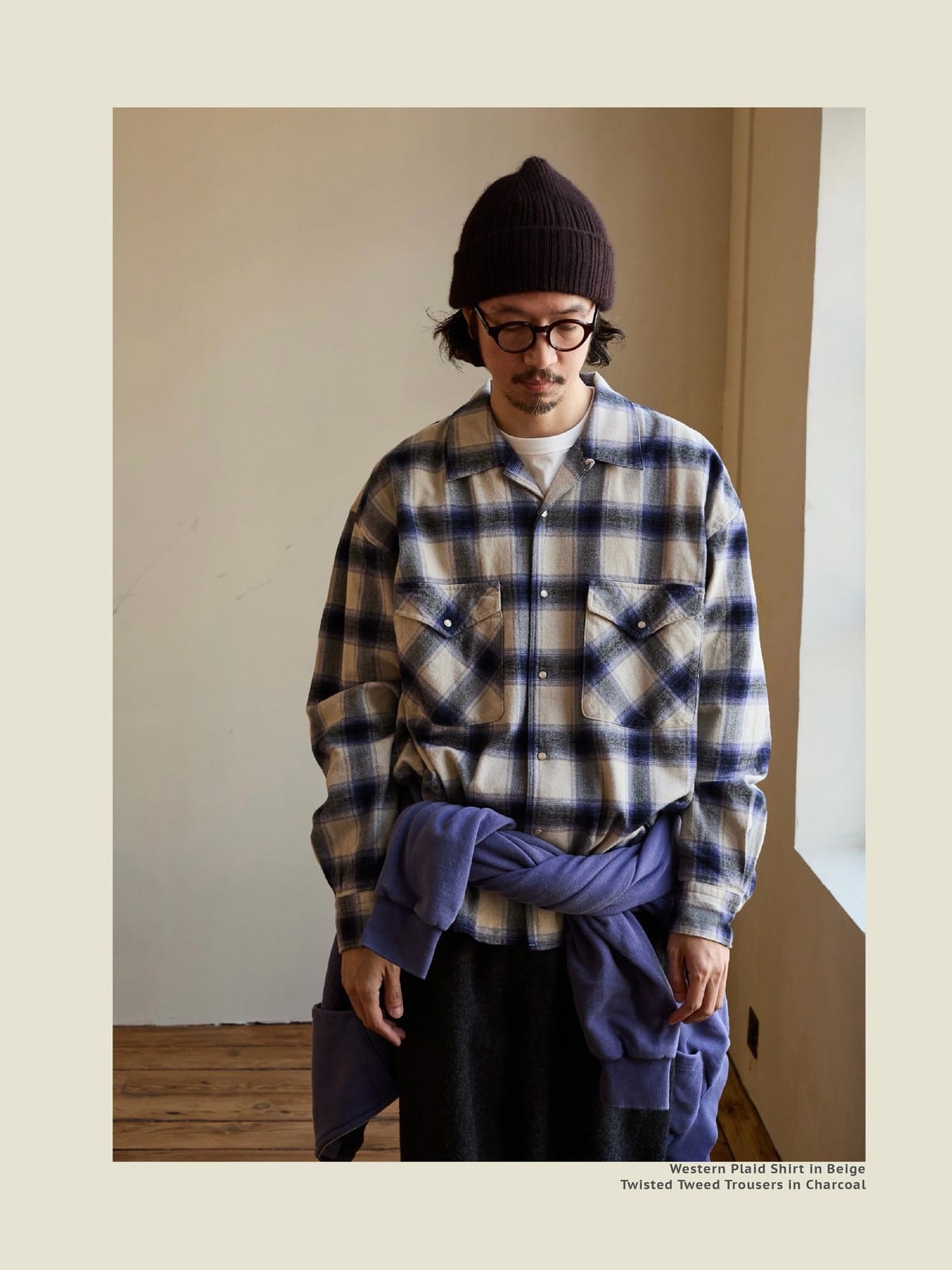 USAGE Brushed Plaid Western Shirt in Purple - On Male Model