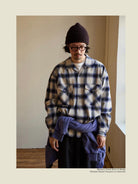 USAGE Brushed Plaid Western Shirt in Purple - On Male Model