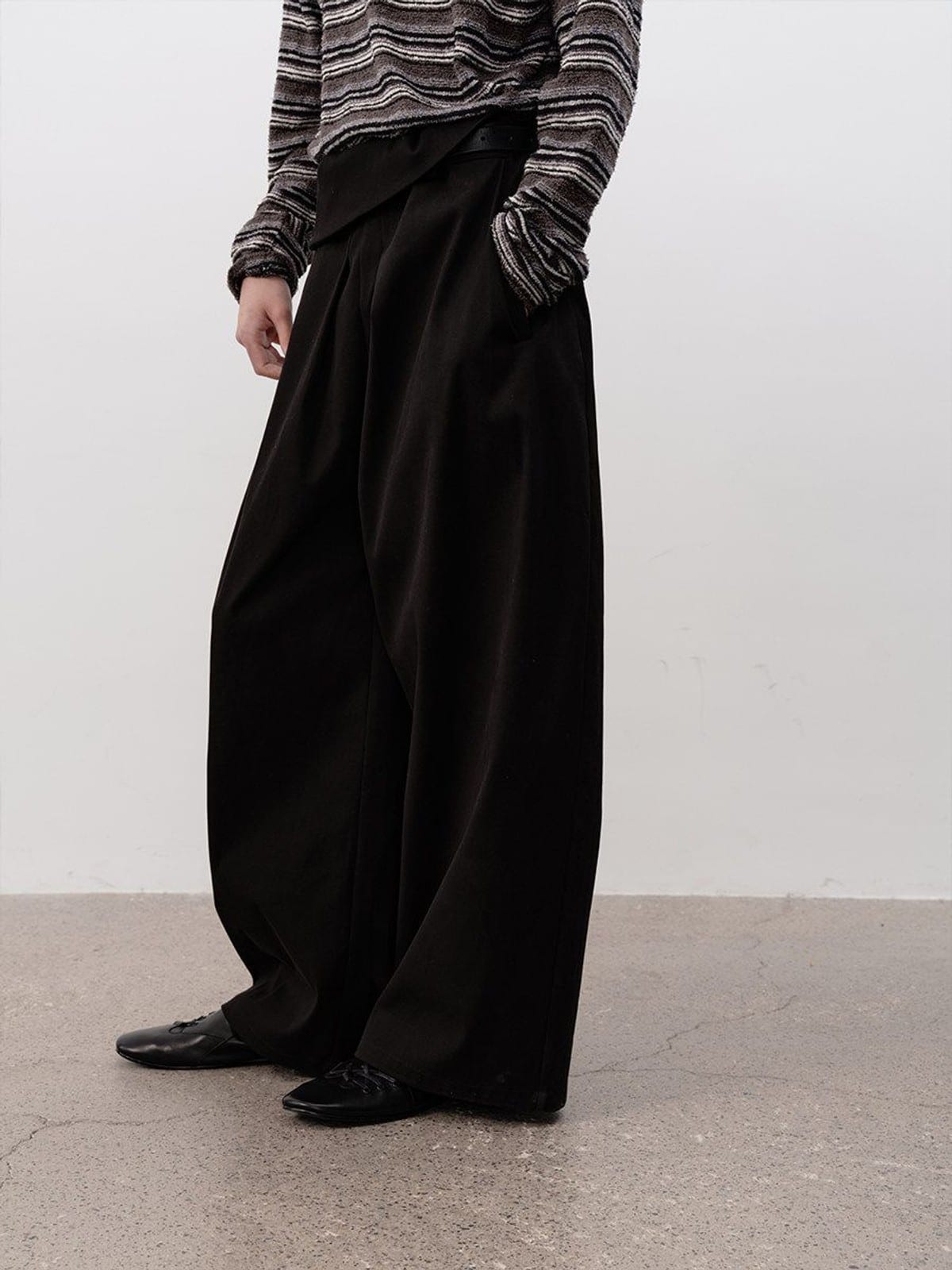 JCAESAR STUDIO Ruched Asymmetrical Leather Sneakers in Black - On Model