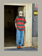 USAGE Wide Striped Cotton Pocket T Shirt in Green - On Male Model