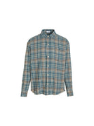 LOSTCTRL Frayed Asymmetric Plaid Shirt in Blue
