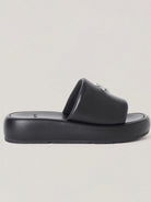 SMFK Cowhide Leather Cross Hardware Slides in Black