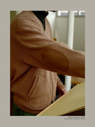 USAGE Heavyweight Waffle Knit Zip Cardigan in Beige - On Male Model