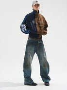 BLINDNOPLAN Colorblock Cropped Track Jacket in 多色拼接 - On Male Model