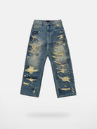 UNKNOWNWORLD Heavyweight Distressed Wide Leg Jeans in Denim