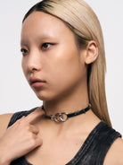 BLACKHEAD Three Snakes Piercing Choker in Black - On Female Model