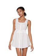 SweetChilling Embroidered Tie Waist Mini Dress in Red - On Female Model