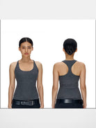 FaxCopyExpress Longline U Cut Racer Tank in Gray - On Female Model