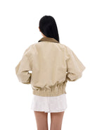 SweetChilling Contrast Collar Harrington Jacket in Beige - On Female Model