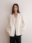 THELIGHT OFFICIAL Rhinestone Starfish Linen Blend Blazer in Apricot - On Female Model