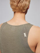 SIMPLE PROJECT Longline Stretch Knit Tank Top in Beige - On Model