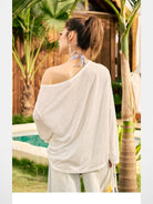 BeerBro Rhinestone Floral Sheer Top in White - On Female Model