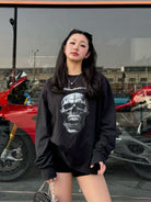 SMFK Skull Graphic Cotton Sweatshirt in Black - On Female Model