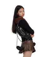 SweetChilling Leather Heart Buckle Chain Bag in Black - On Female Model