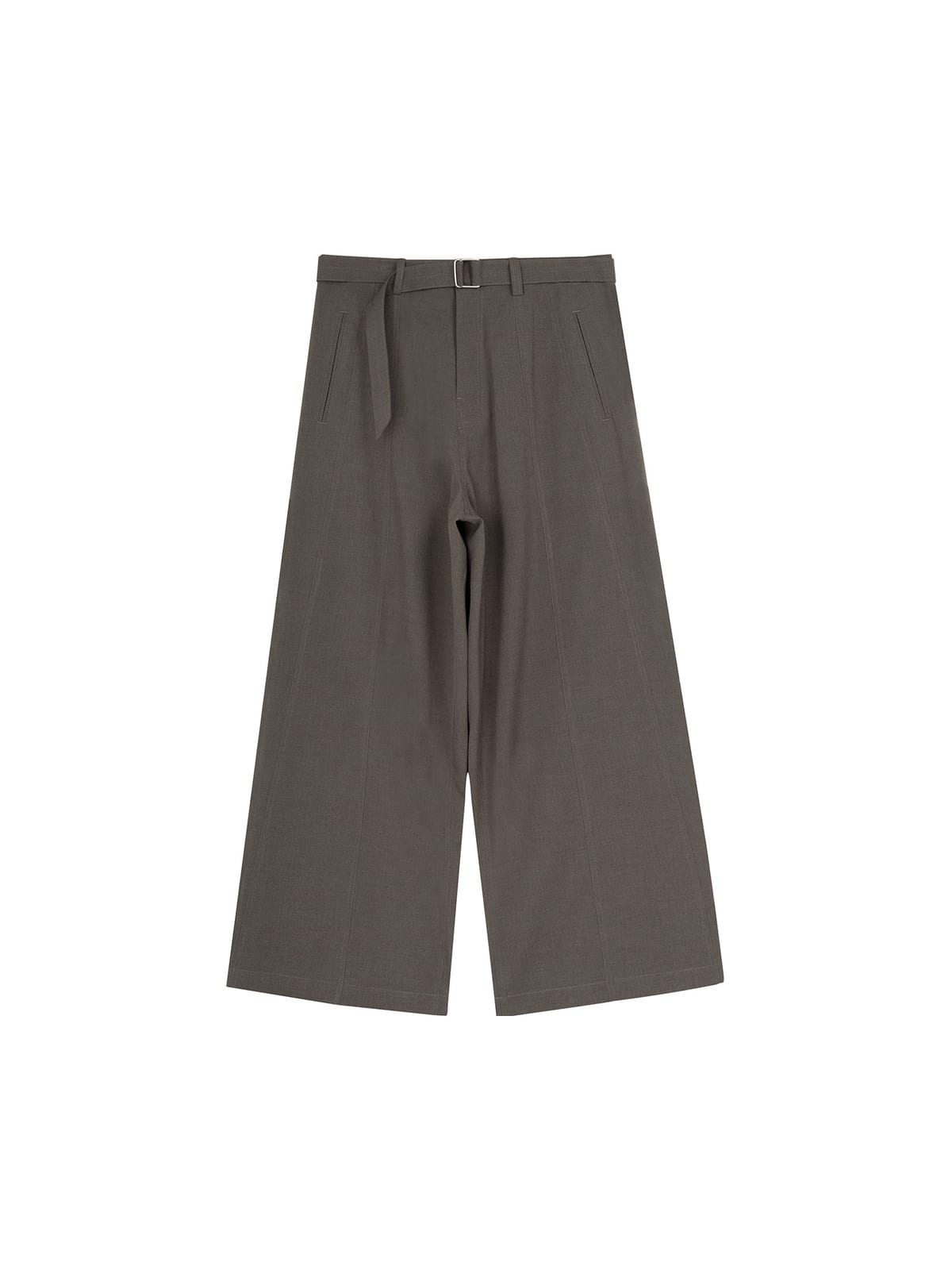SIMPLE PROJECT Curved Seam Belted Wide Leg Trousers in Dark Gray