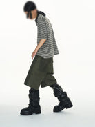 BLINDNOPLAN Striped Raw Edge Appliqu Polo in Gray - On Model