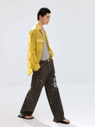 SIMPLE PROJECT Sheer Cotton Blend Organza Shirt in Yellow - On Male Model