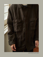 USAGE Linen Four Pocket BDU Jacket in Brown - On Male Model