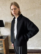 VLABMADE 100 Wool Shirt Collar Jacket in Black - On Male Model
