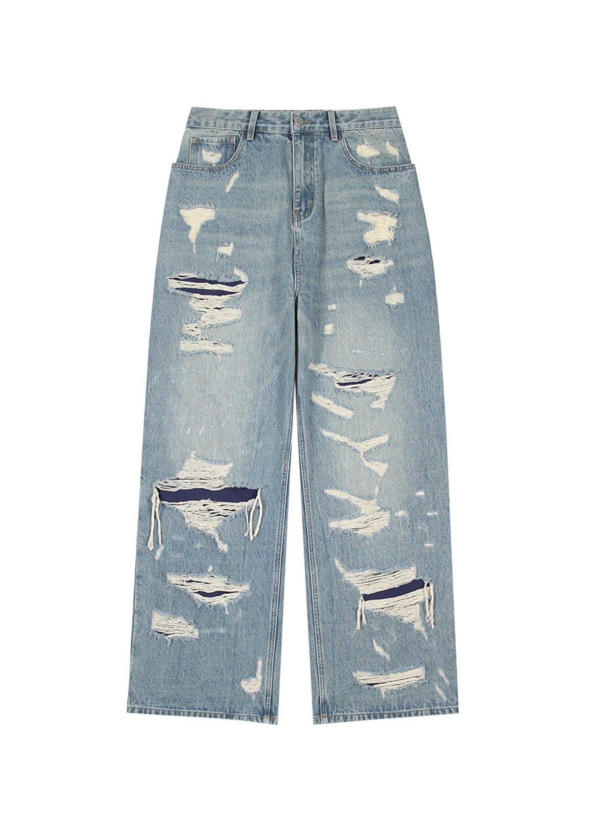 LOSTCTRL Heavy Distressed Double Layer Jeans in Blue