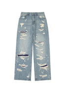 LOSTCTRL Heavy Distressed Double Layer Jeans in Blue