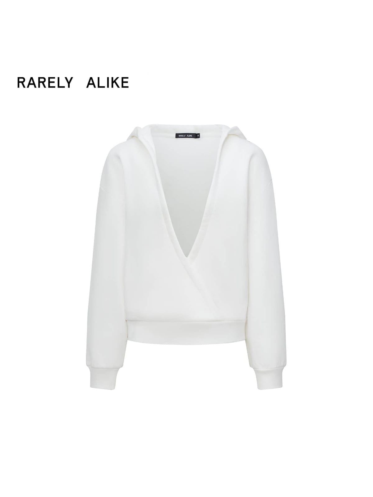 RARELY ALIKE Cotton V Neck Wrap Hoodie in White