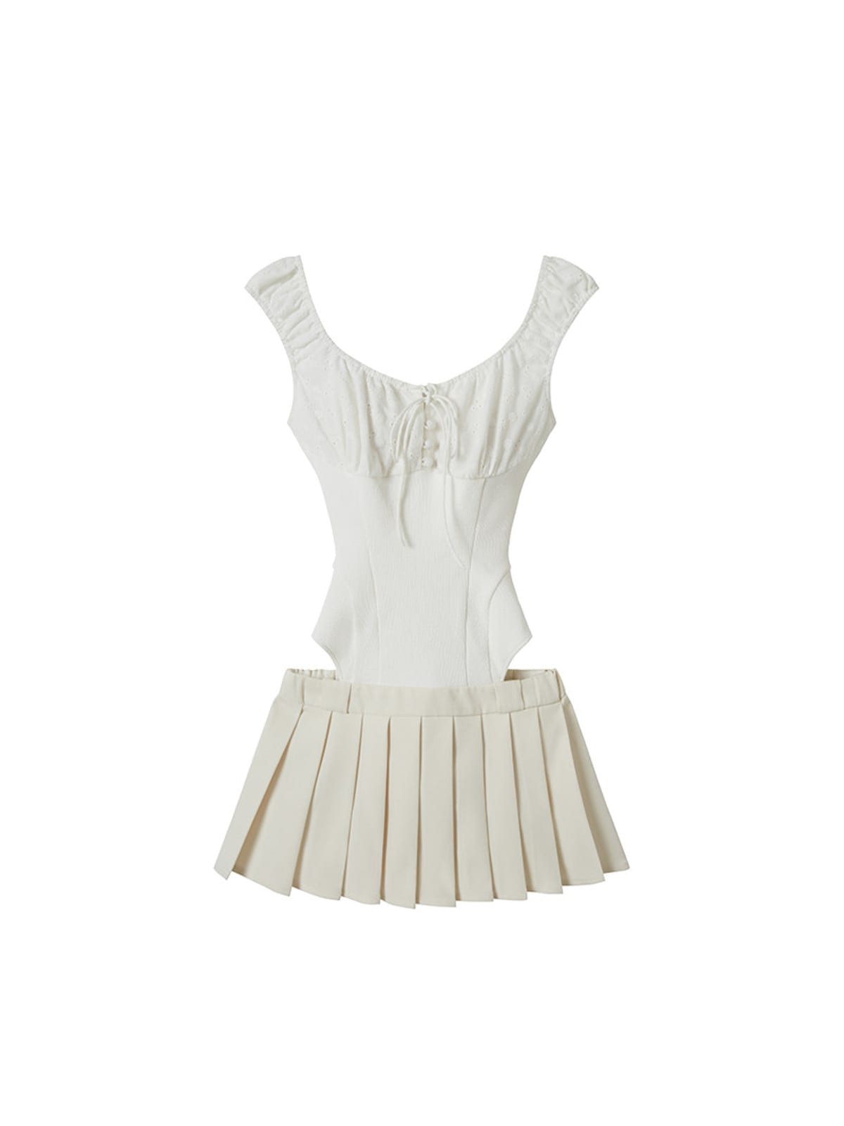 SweetChilling Sporty Paneled Cutout Pleated Mini Dress in White
