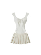 SweetChilling Sporty Paneled Cutout Pleated Mini Dress in White