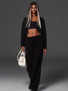 SMFK Cotton Wool Blend Cropped Zip Up Hoodie in Black - On Female Model