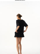 BLINDNOPLAN Hooded Short Sleeve Polo in Black - On Female Model