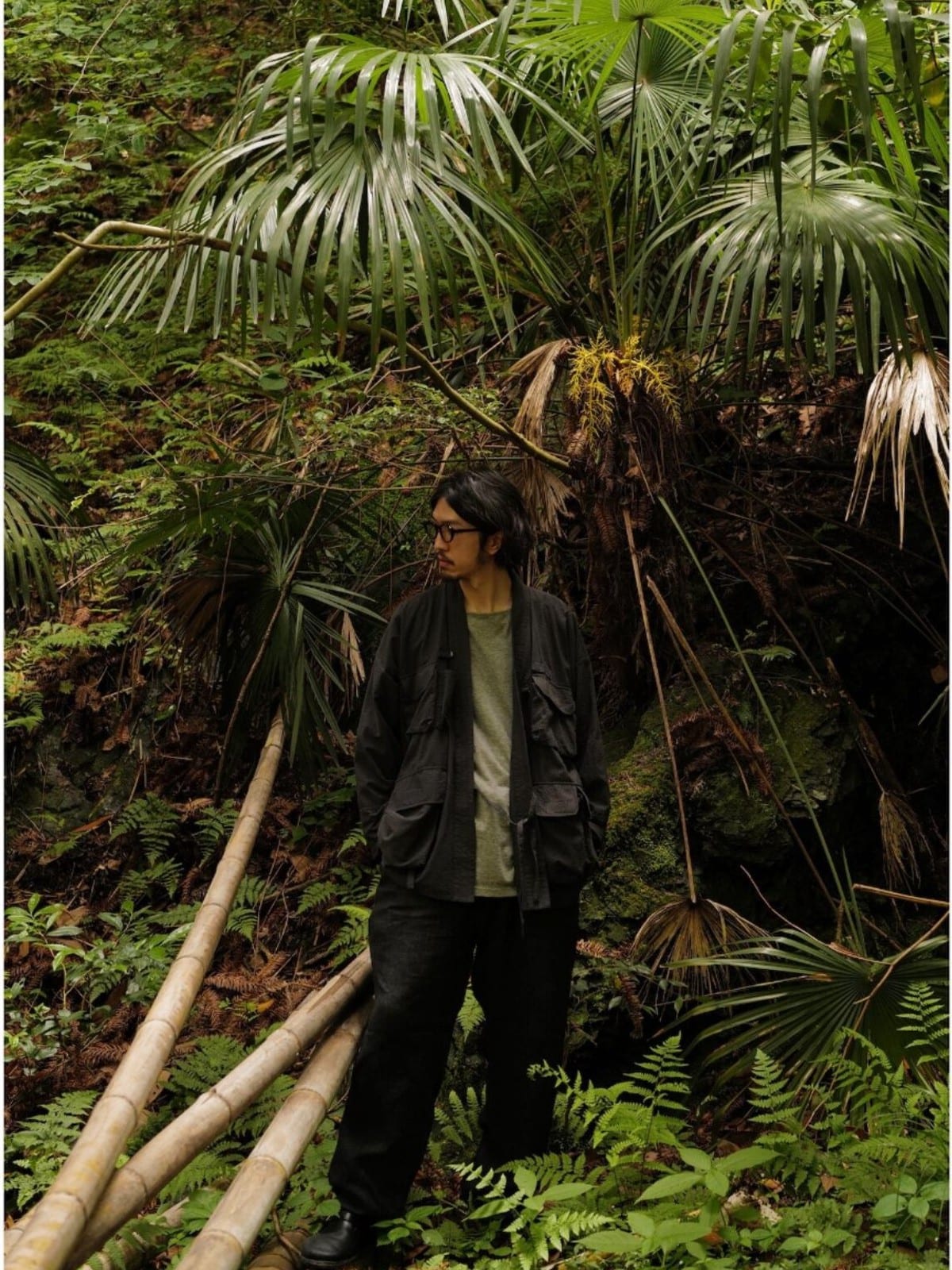 USAGE Reversible Utility Noragi Jacket in Black - On Male Model