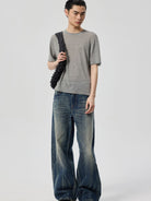 SIMPLE PROJECT Linen Blend Crewneck T Shirt in Gray - On Male Model
