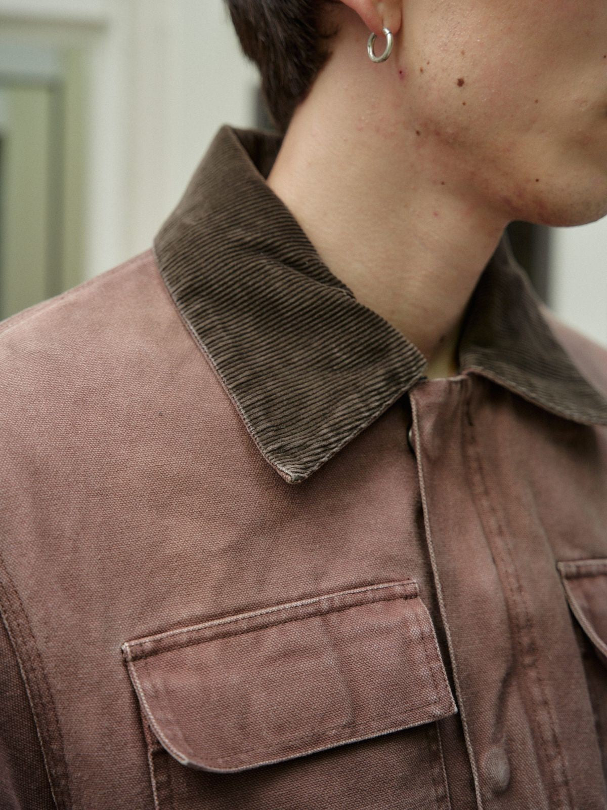 Retro 21 Washed Cotton Padded Work Jacket in Brown - Detail