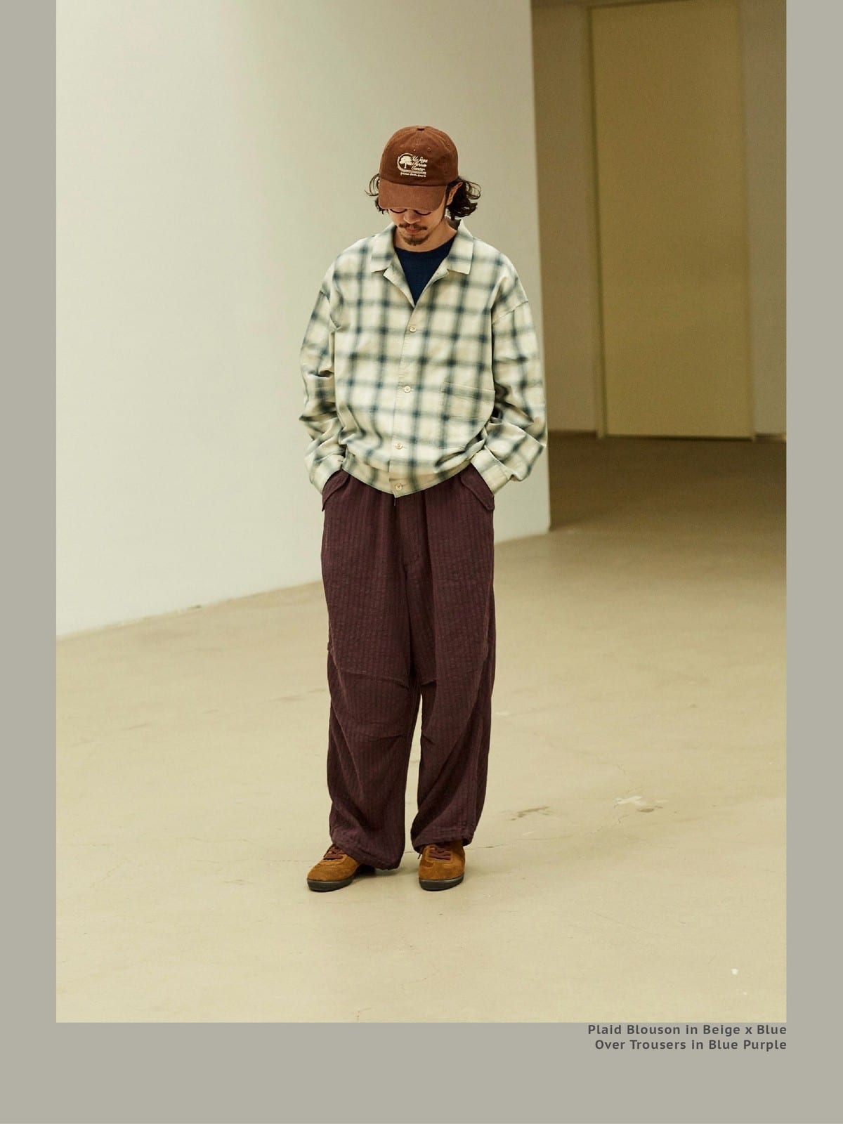 USAGE Gradient Plaid Cotton Blouson in Off-White - On Male Model