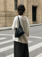QIUZHEN Vegetable Tanned Calfskin Hobo Bag in Black - On Model