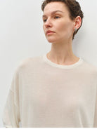MSBEAST Sheer Lyocell Cashmere Half Sleeve T Shirt in White - On Female Model