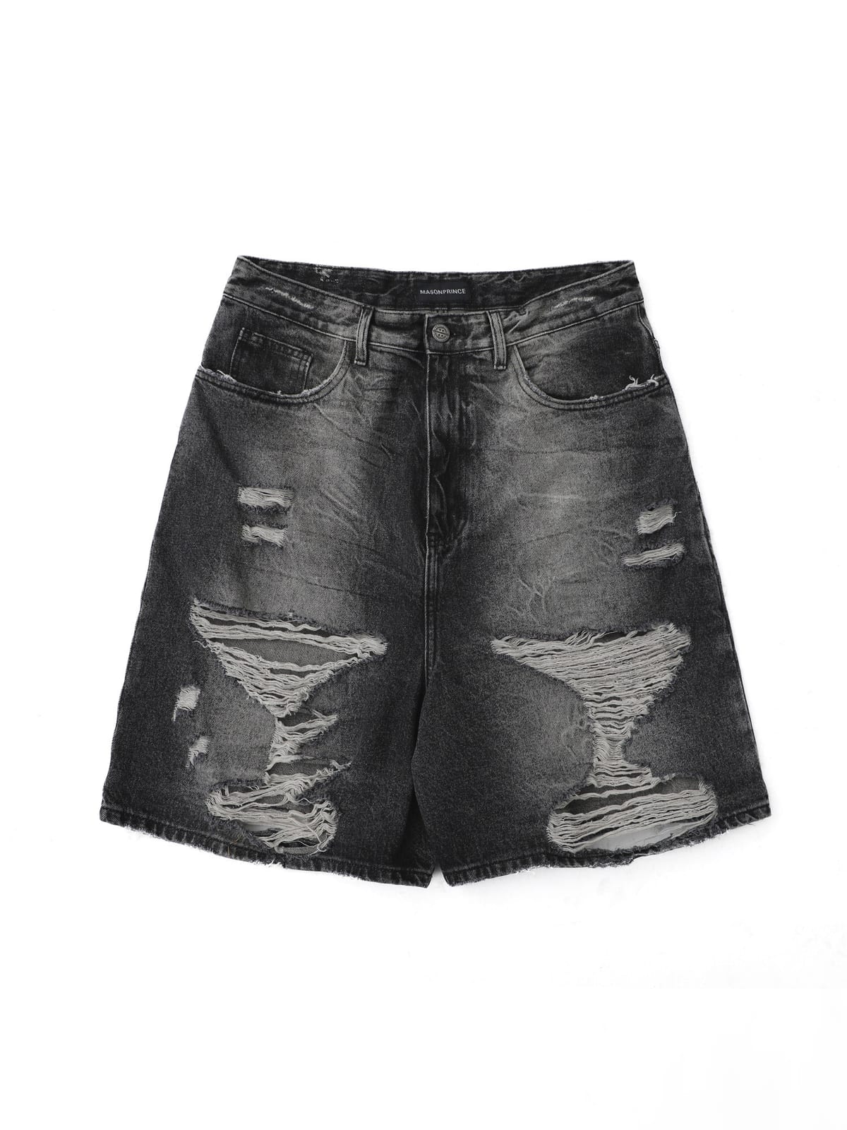 MASONPRINCE Washed Distressed Denim Shorts in Gray