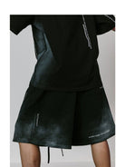 LOSTCTRL Spray Paint Drawstring Cotton Shorts in Black - On Model