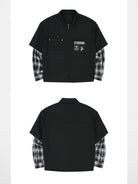 SOD Online Store Layered Sleeve Zip Up Shirt Jacket in Black