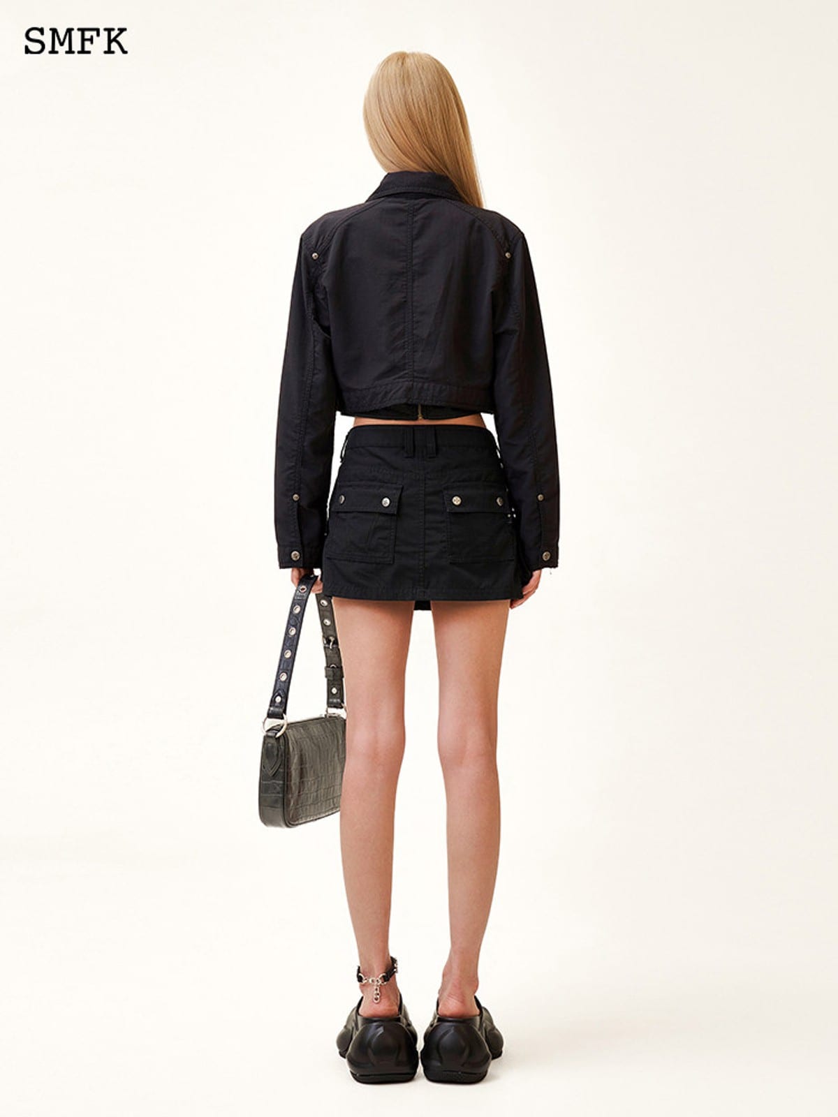 SMFK Cargo Pocket Micro Mini Skirt in Black - On Model
